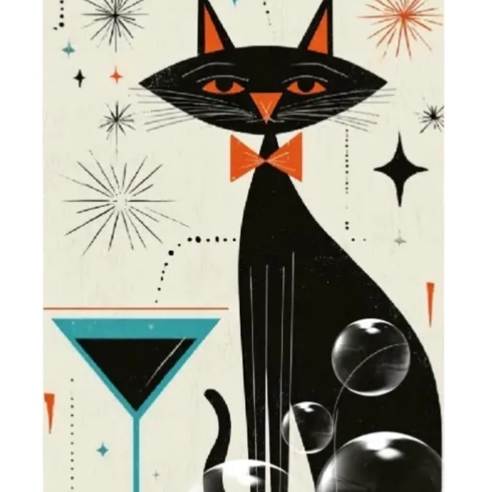 Retro Black Cat Metal Art Print Wall Art